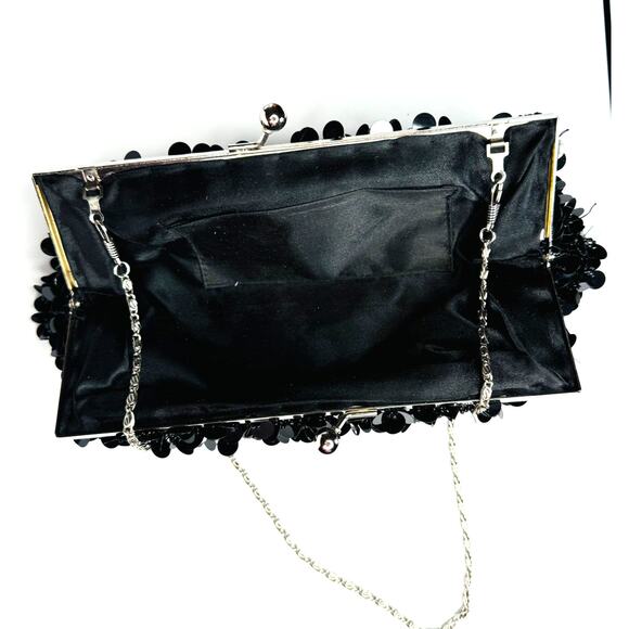 Vintage Clutch Large Beaded & Sequined Evening Bag - Hideable Metal Strap - Picture 6 of 8